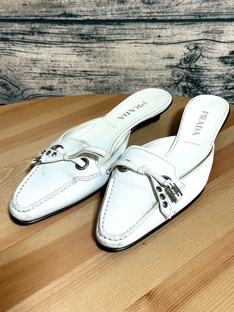 PRADA プラダ ミュール 白 ホワイト 35 22.5cm相当