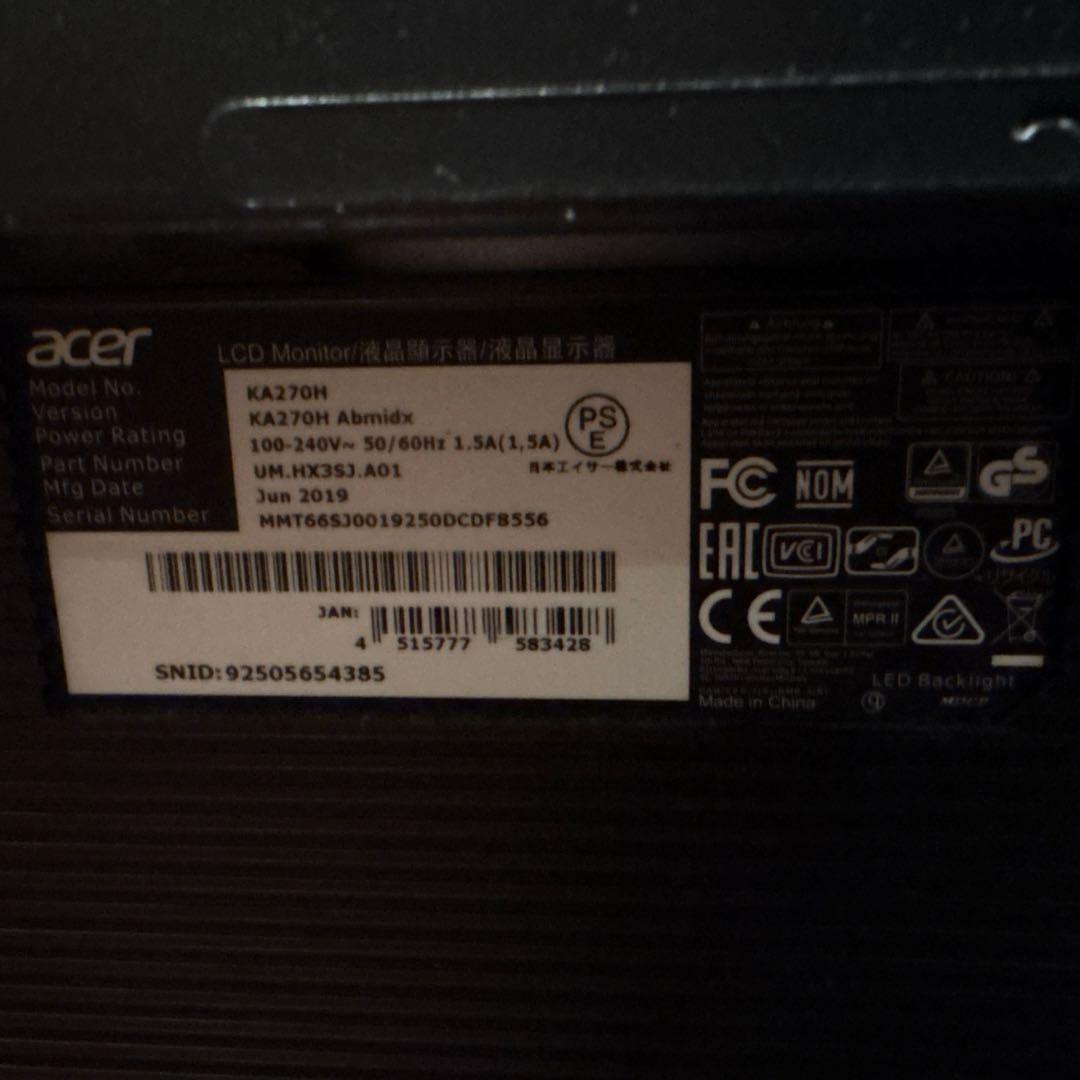 Acer KA270HAbmidx モニター 27インチ