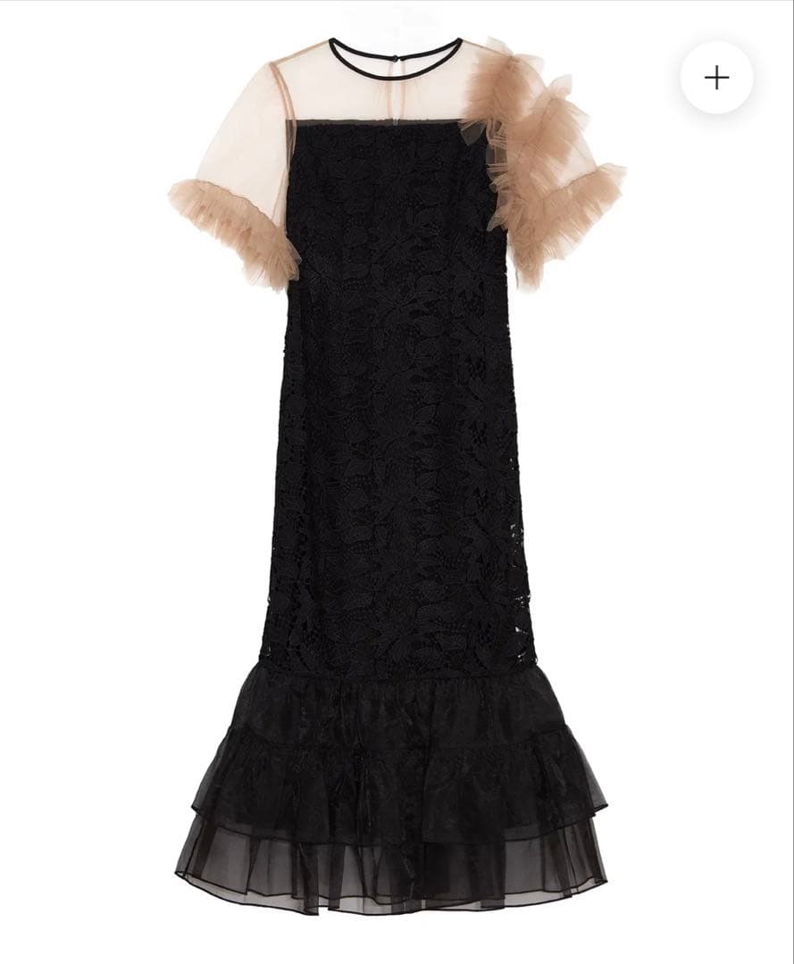 【Leja】アシンメトリーチュールスリーブレースフリルヘムIラインドレス