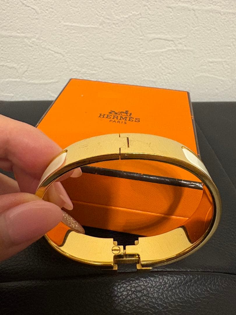 HERMES エナメルバングル クリックh ゴールド/ホワイト