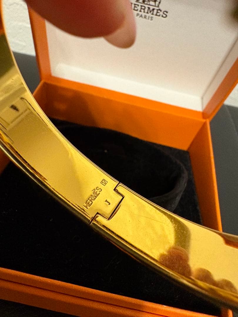 HERMES エナメルバングル クリックh ゴールド/ホワイト