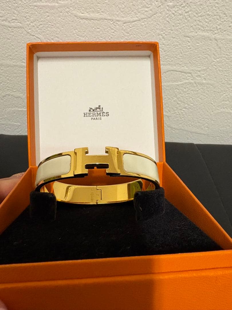 HERMES エナメルバングル クリックh ゴールド/ホワイト