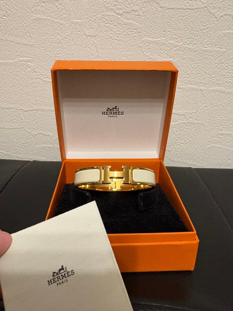 HERMES エナメルバングル クリックh ゴールド/ホワイト