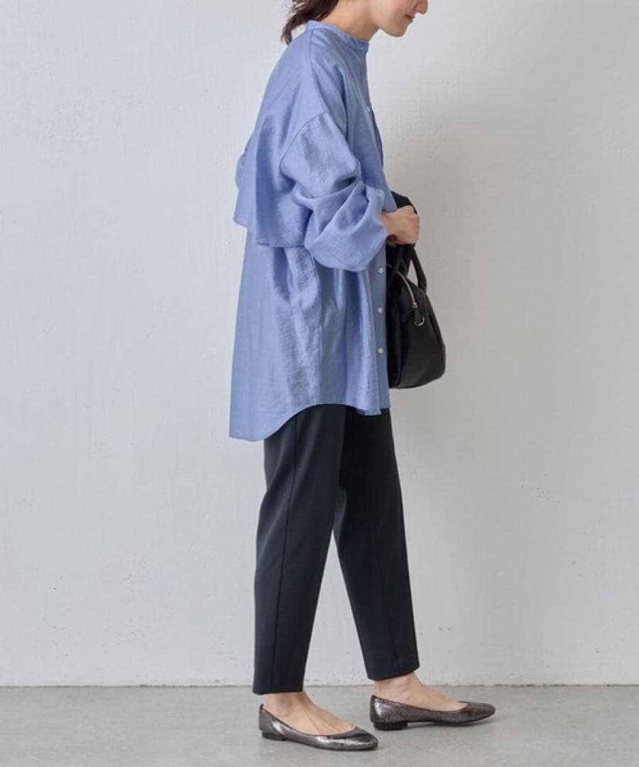 ✨定価2.2万円✨ビアズリー　レイヤードシャツ　バンドカラー　とろみ素材　ブルー