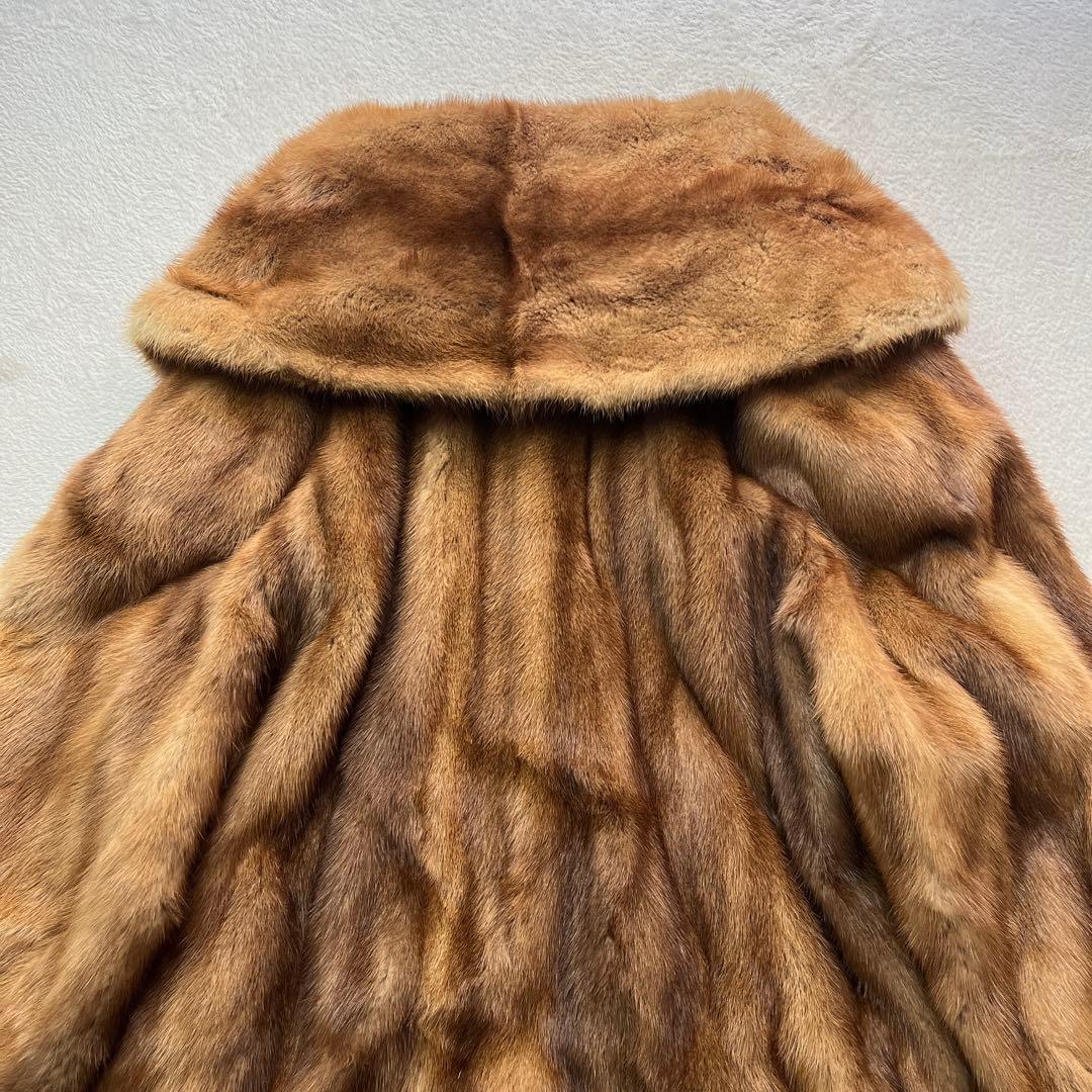 毛皮 ミンク ゴールデンミンク パステルカラー ビッグカラー ロングコート 裾広