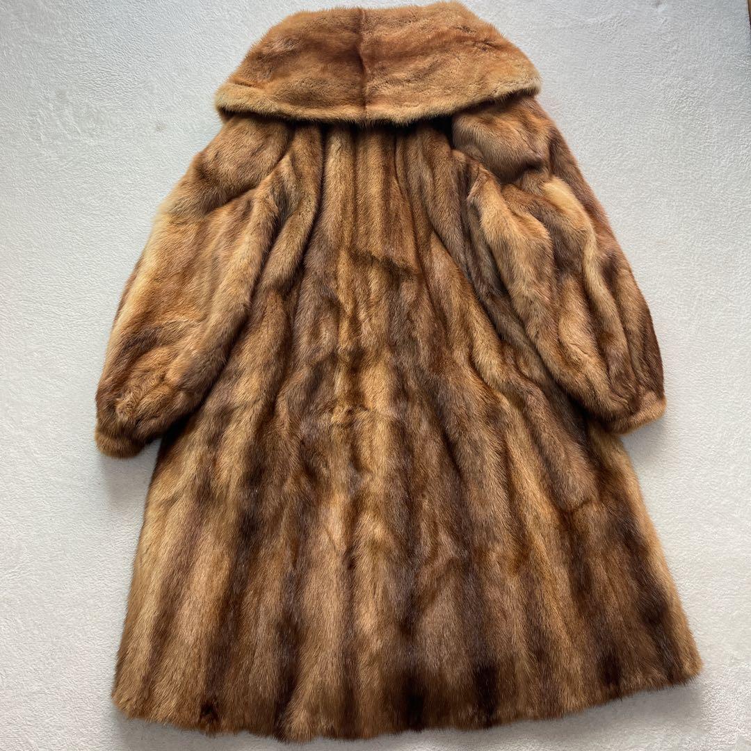 毛皮 ミンク ゴールデンミンク パステルカラー ビッグカラー ロングコート 裾広