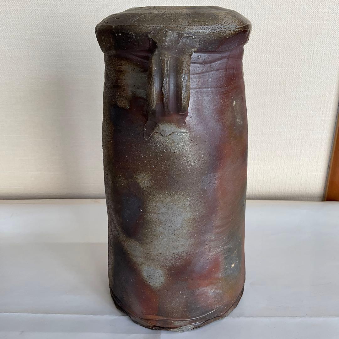 備前焼　岡山県重要無形文化財保持者　各見政峯(壽峯)作　備前耳付花入