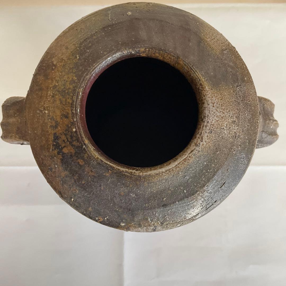 備前焼　岡山県重要無形文化財保持者　各見政峯(壽峯)作　備前耳付花入