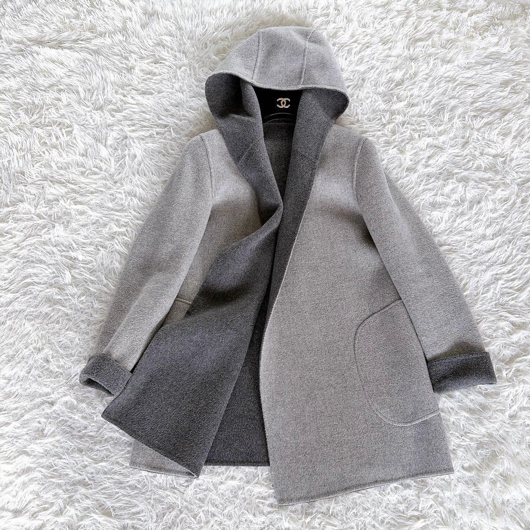 美品✨【セオリー】カシミヤウール リバーシブル ダブルフェイスフードコートグレー