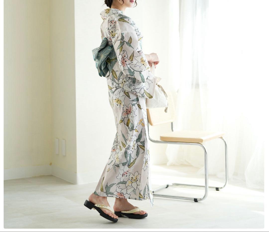 【utatane 高級変わり織 浴衣3点セット ペールピンクにシアーな百合】