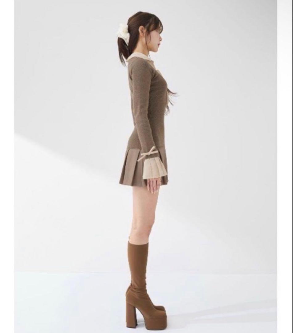 Darich ダーリッチ シャツドッキングプリーツミニワンピース モカ free