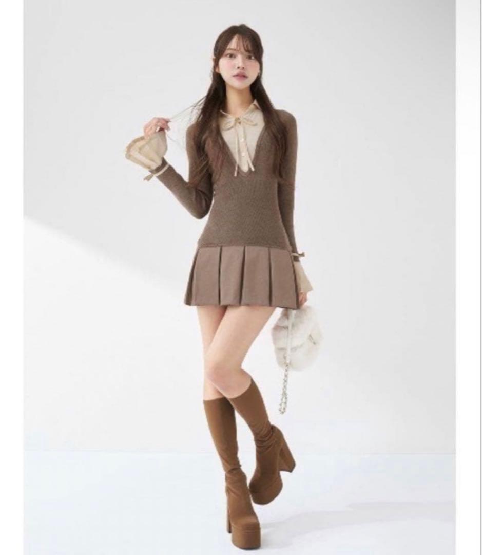 Darich ダーリッチ シャツドッキングプリーツミニワンピース モカ free