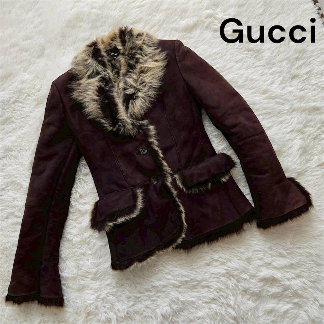 【GUCCI グッチ】 ムートンファージャケット 38 羊革 伊製 レディース