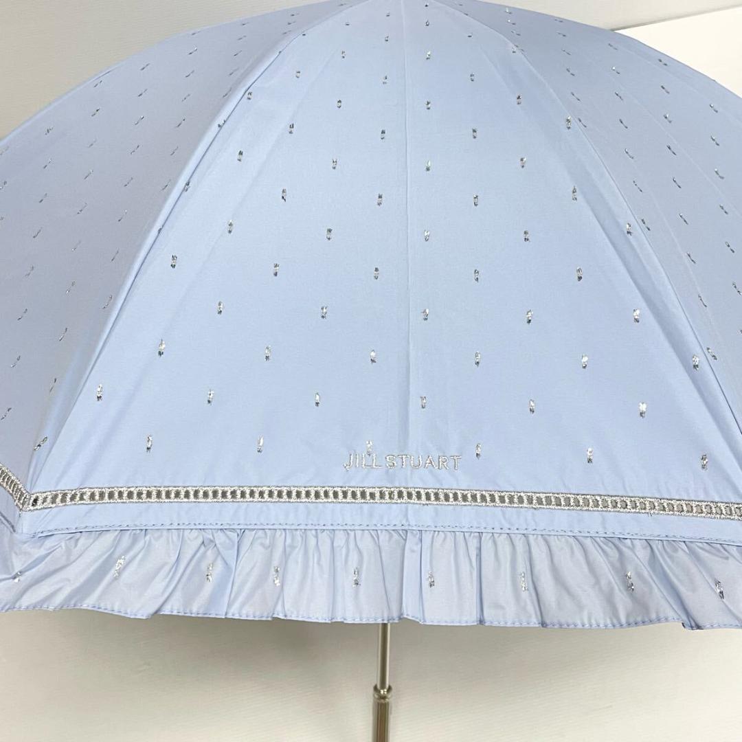 か*の様 新品52982　ジルスチュアート＊フリル　ブルー　刺繍 晴雨兼用日傘雨