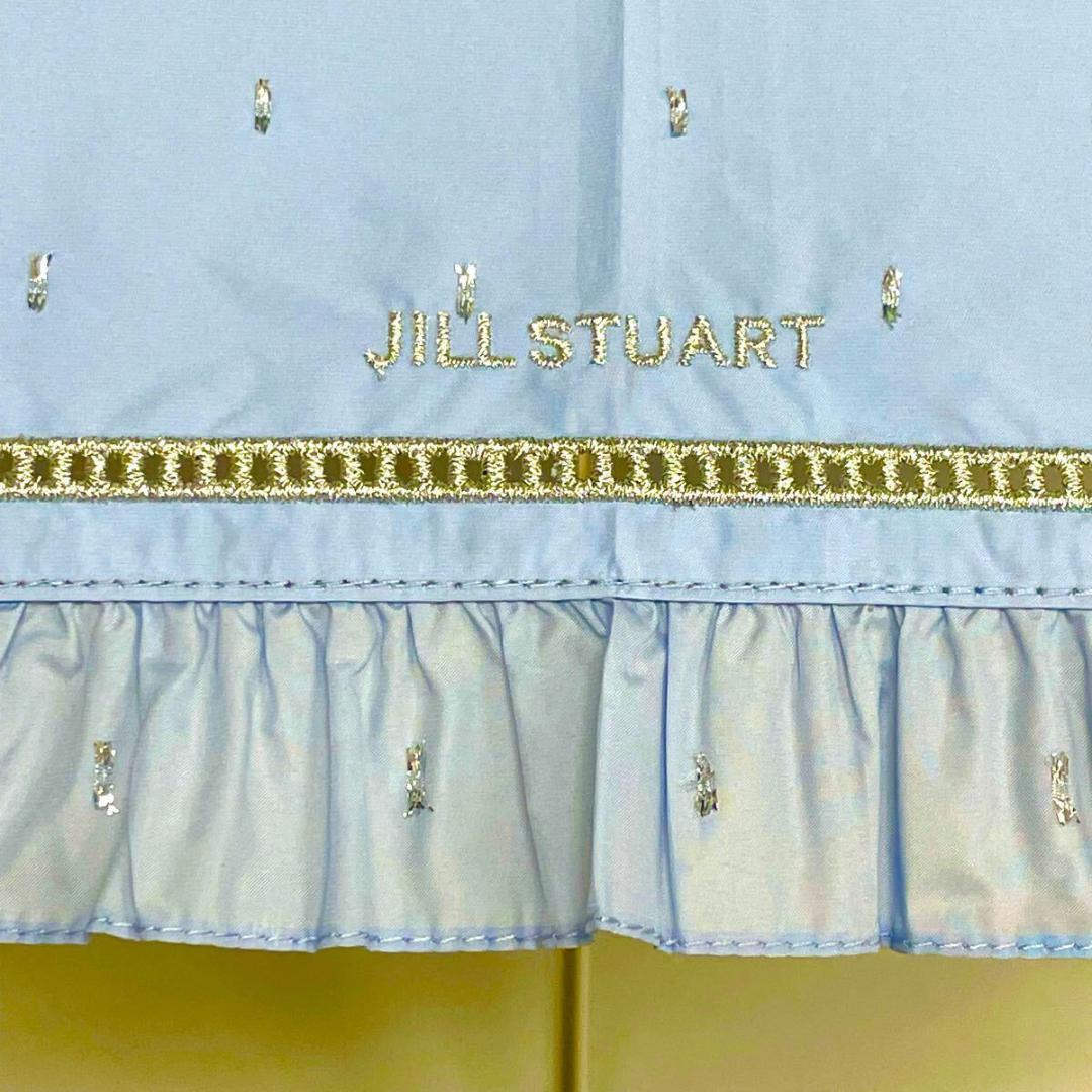 か*の様 新品52982　ジルスチュアート＊フリル　ブルー　刺繍 晴雨兼用日傘雨