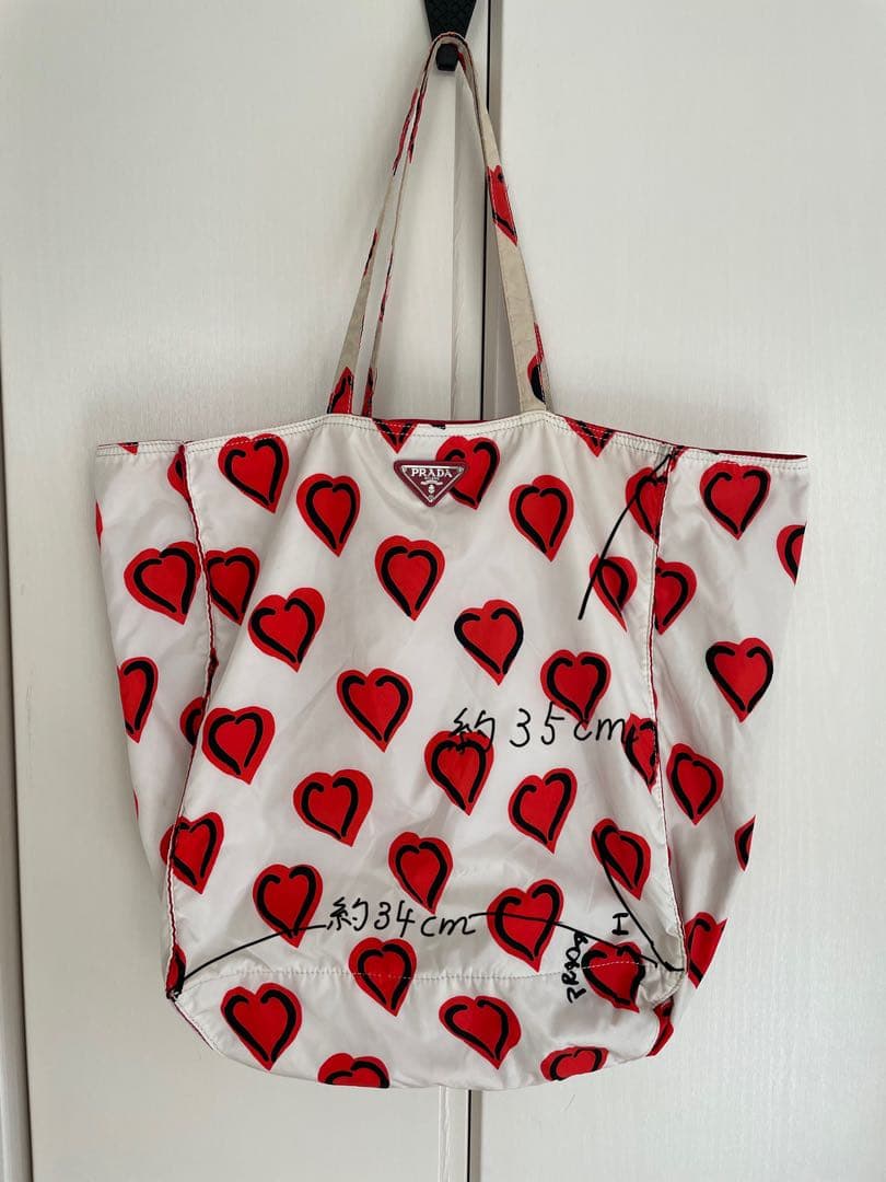 PRADA プラダ ハート柄 エコバッグ ホワイト/レッド ショルダーバッグ