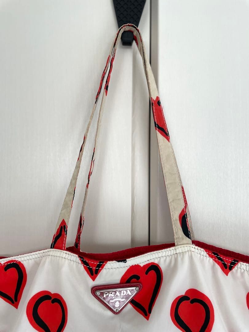 PRADA プラダ ハート柄 エコバッグ ホワイト/レッド ショルダーバッグ