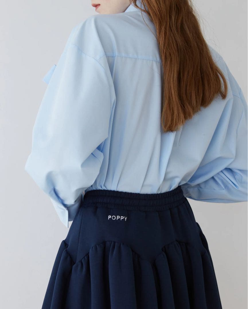 POPPY アーチギャザーフレアミニスカートnavy フリーサイズ　あさぎーにょ
