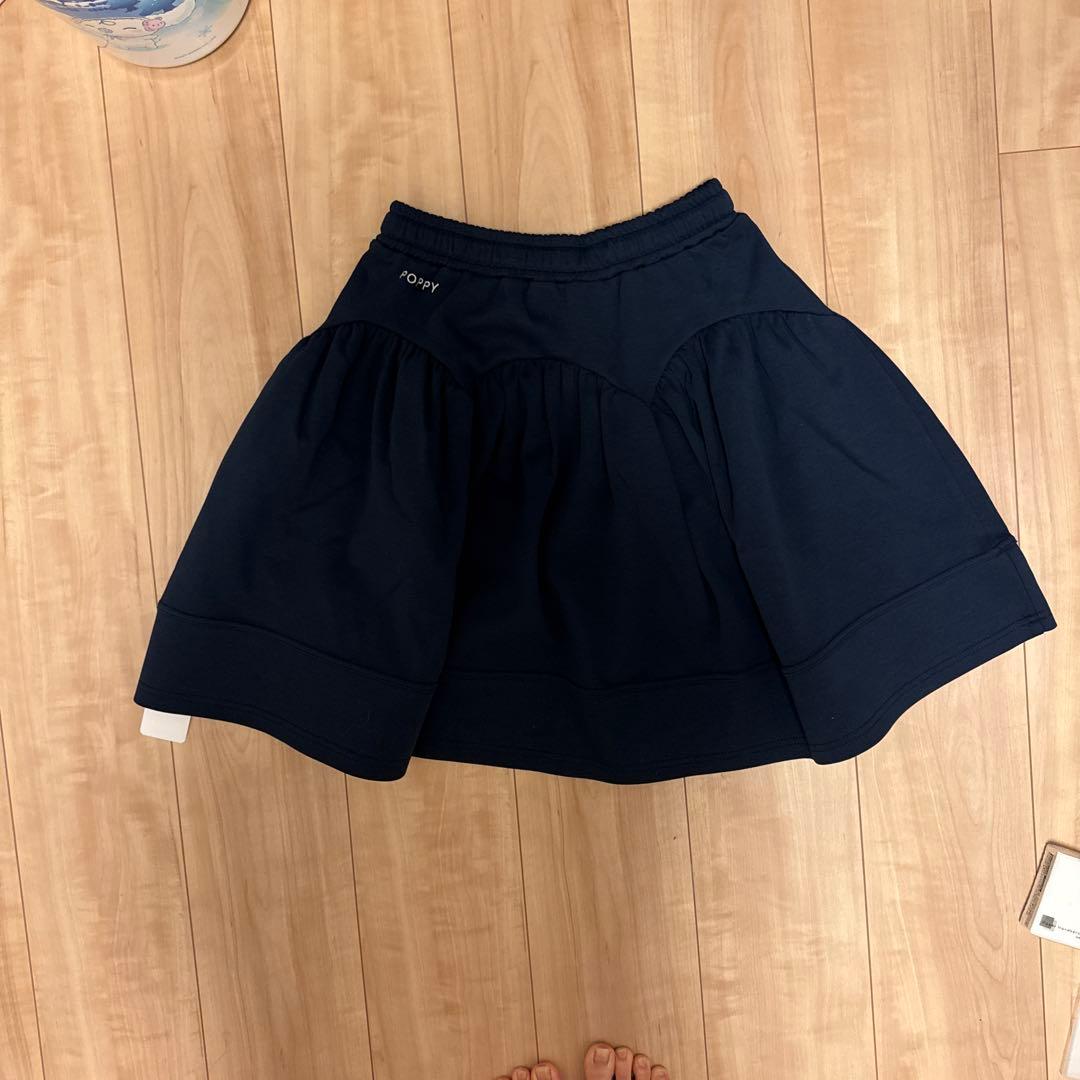 POPPY アーチギャザーフレアミニスカートnavy フリーサイズ　あさぎーにょ