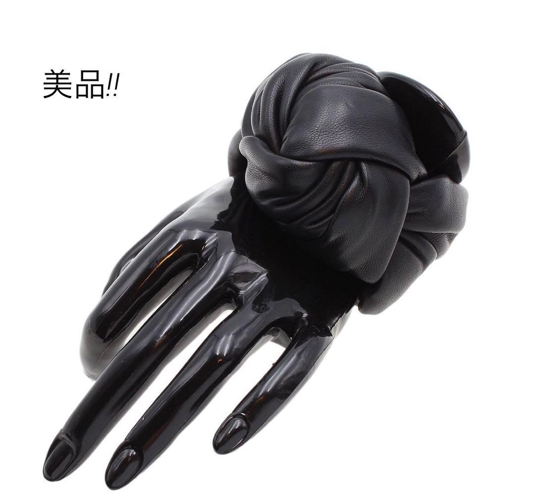 G2989 美品!! セリーヌ レザーツイスト ワイド ブレスレット バングル