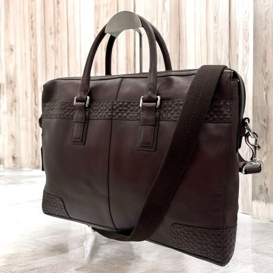 美品 コーチ 2way ビジネスバッグ ブラウン レザー ロゴ刻印