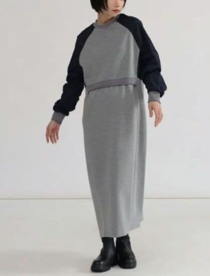 ☆新品、タグ付き☆ LASUD ギャザースリーブ異素材切替OP ヤマダヤ