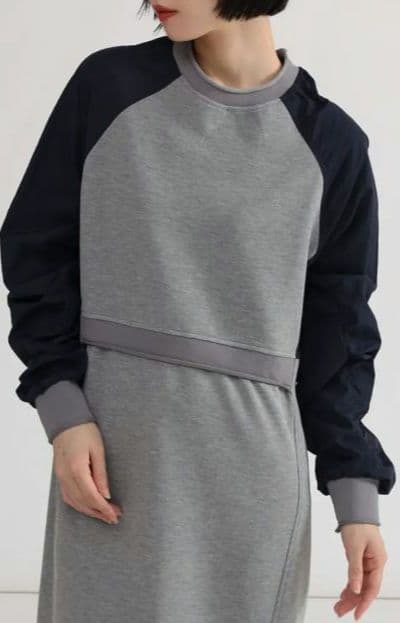 ☆新品、タグ付き☆ LASUD ギャザースリーブ異素材切替OP ヤマダヤ