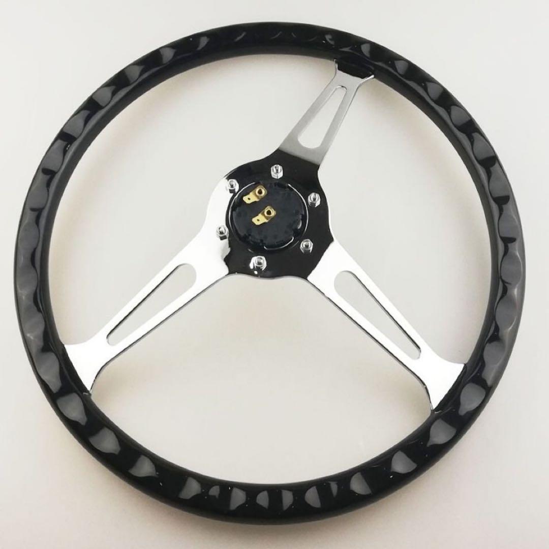 15インチ 汎用ステアリングホイール 3スポーク ブラック＆シルバー 電鍍仕上げ