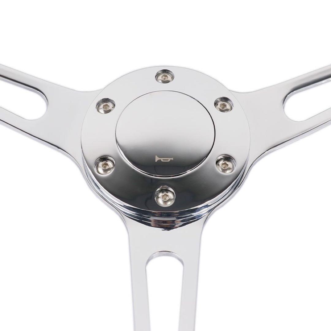 15インチ 汎用ステアリングホイール 3スポーク ブラック＆シルバー 電鍍仕上げ