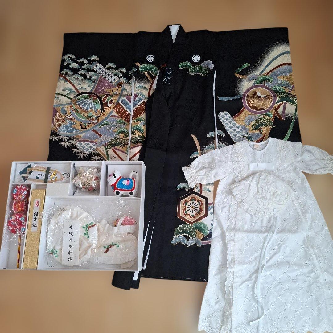 男の子お宮参りセット　正絹着物　ベビードレス