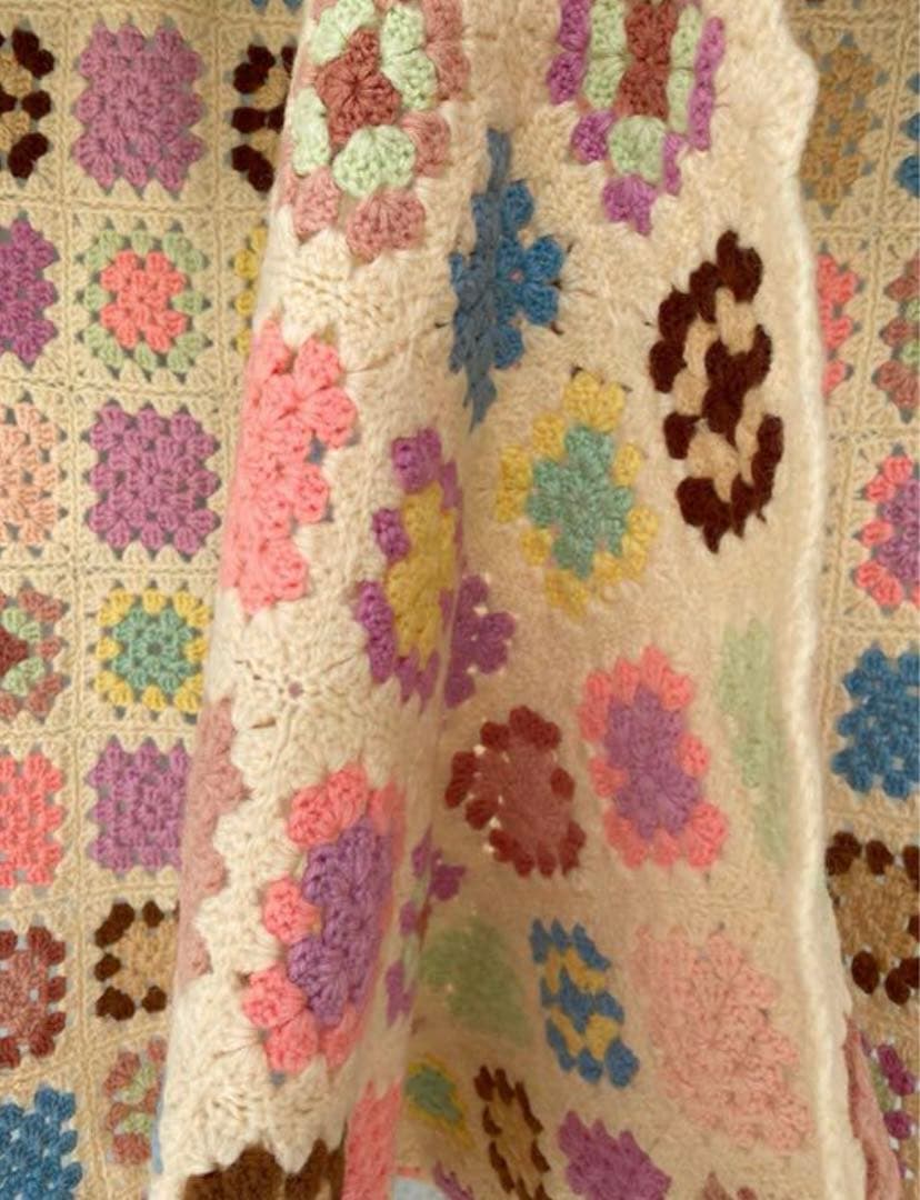 古着 ビンテージ 70s グラニー ブランケット 大判 キャンプ ラグ