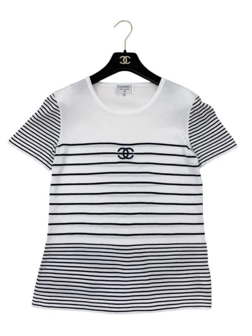 シャネル　正規品　ボーダー　半袖カットソー　Tシャツ