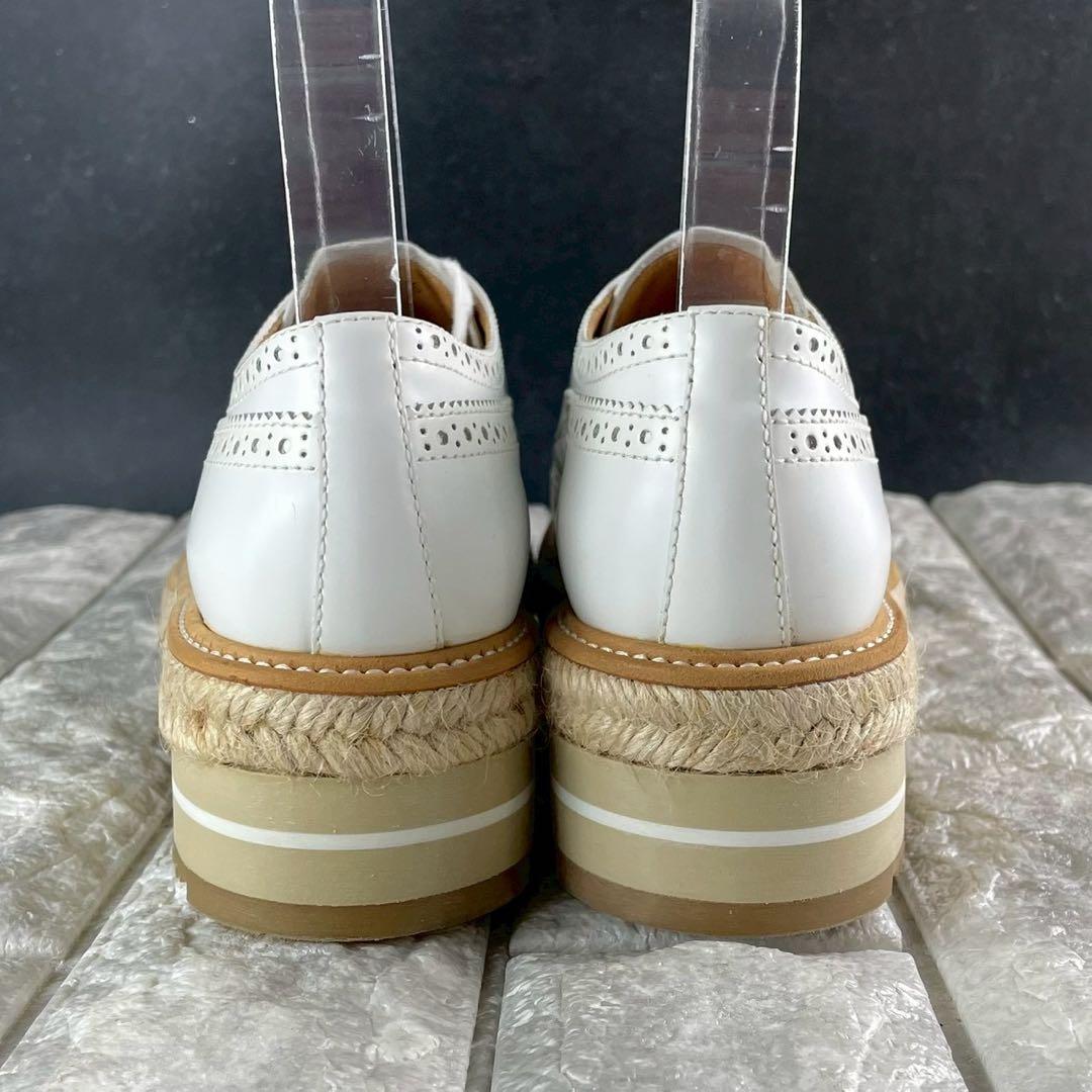 未使用級 プラダ エスパドリーユ 厚底 レザー ウィングチップ プラットフォーム