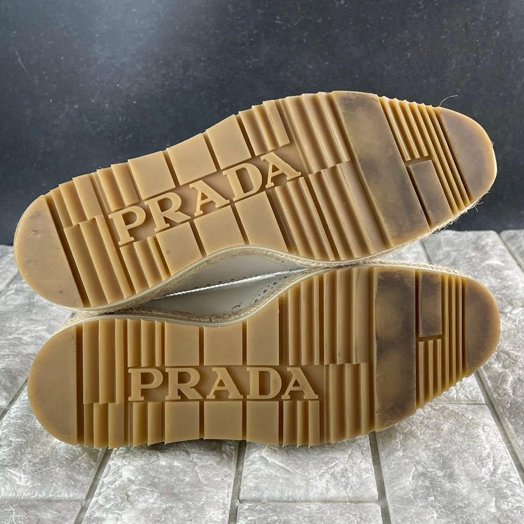 未使用級 プラダ エスパドリーユ 厚底 レザー ウィングチップ プラットフォーム