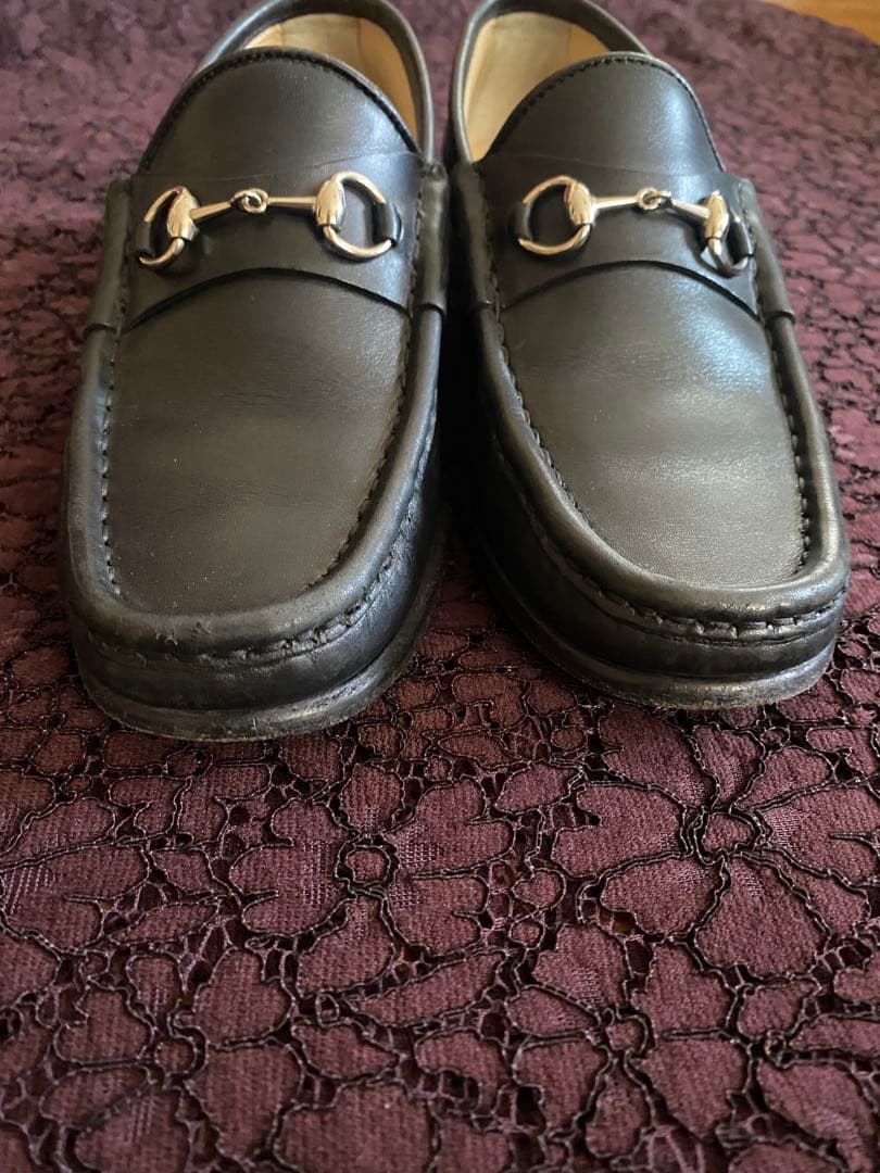 【美品】GUCCI グッチ ホースビットローファー 37本革 ブラックシルバー
