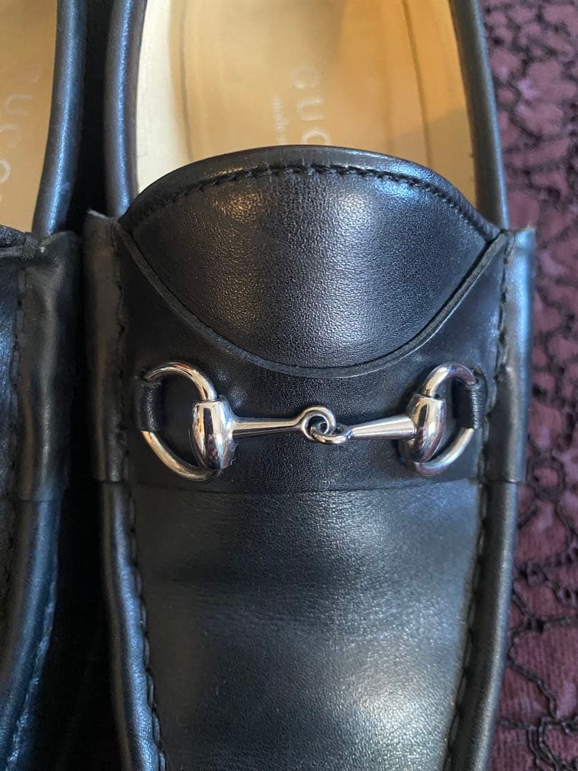 【美品】GUCCI グッチ ホースビットローファー 37本革 ブラックシルバー