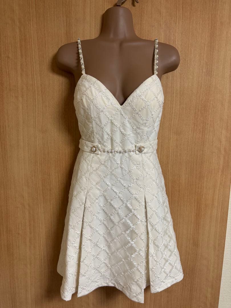 パールストラップ✖️格子レースプリーツドレスM