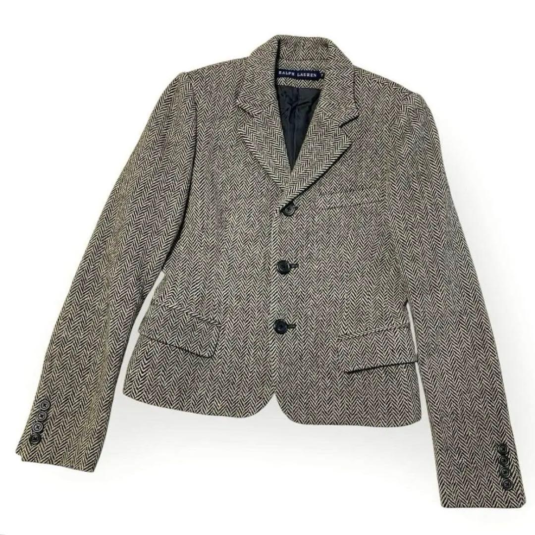 美品 ラルフローレン ヘリンボーン カシミヤツイード テーラードジャケット 黒