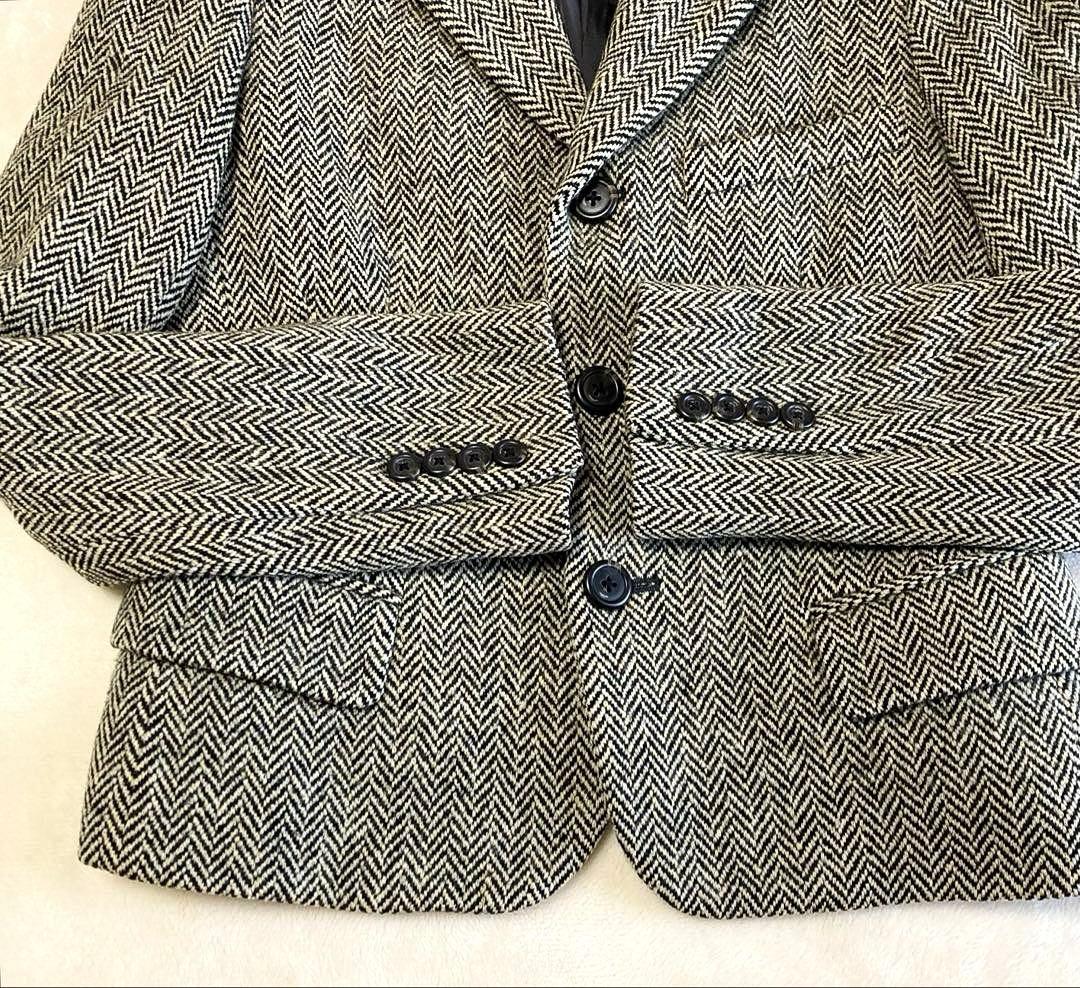 美品 ラルフローレン ヘリンボーン カシミヤツイード テーラードジャケット 黒