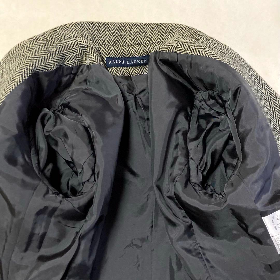 美品 ラルフローレン ヘリンボーン カシミヤツイード テーラードジャケット 黒
