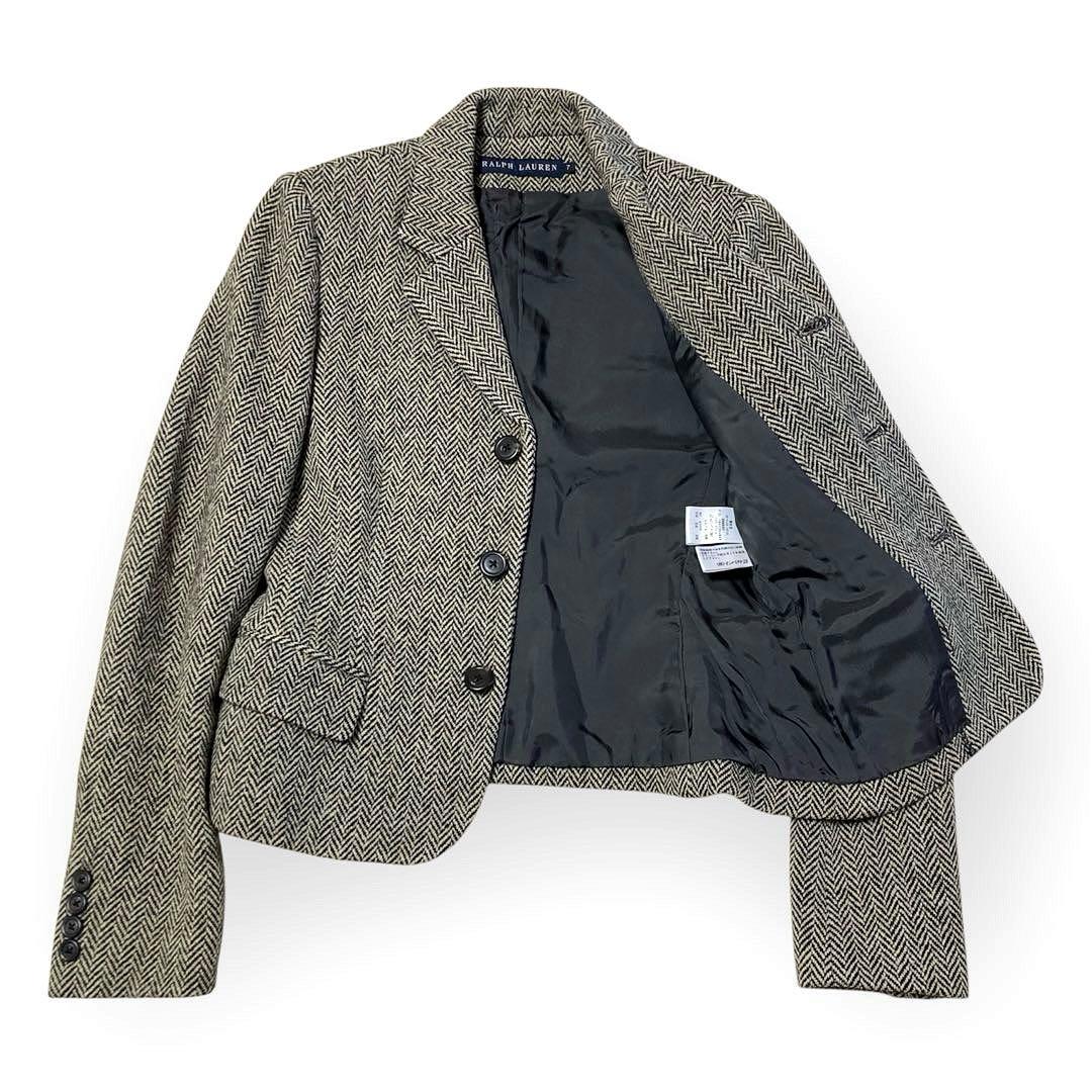 美品 ラルフローレン ヘリンボーン カシミヤツイード テーラードジャケット 黒