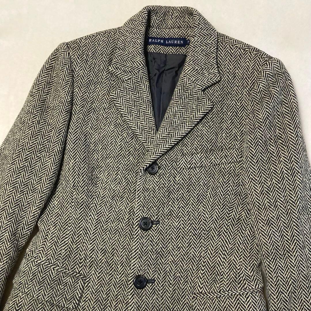 美品 ラルフローレン ヘリンボーン カシミヤツイード テーラードジャケット 黒