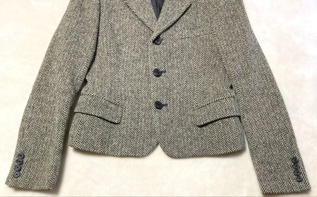 美品 ラルフローレン ヘリンボーン カシミヤツイード テーラードジャケット 黒