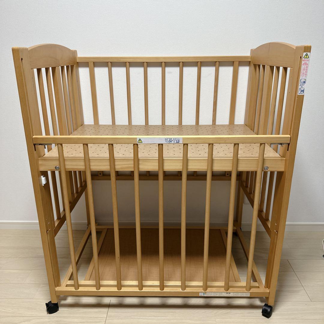 【引き取り可能】石崎家具ベビーベットミニ ワンタッチハイベッドプチNAナチュラル