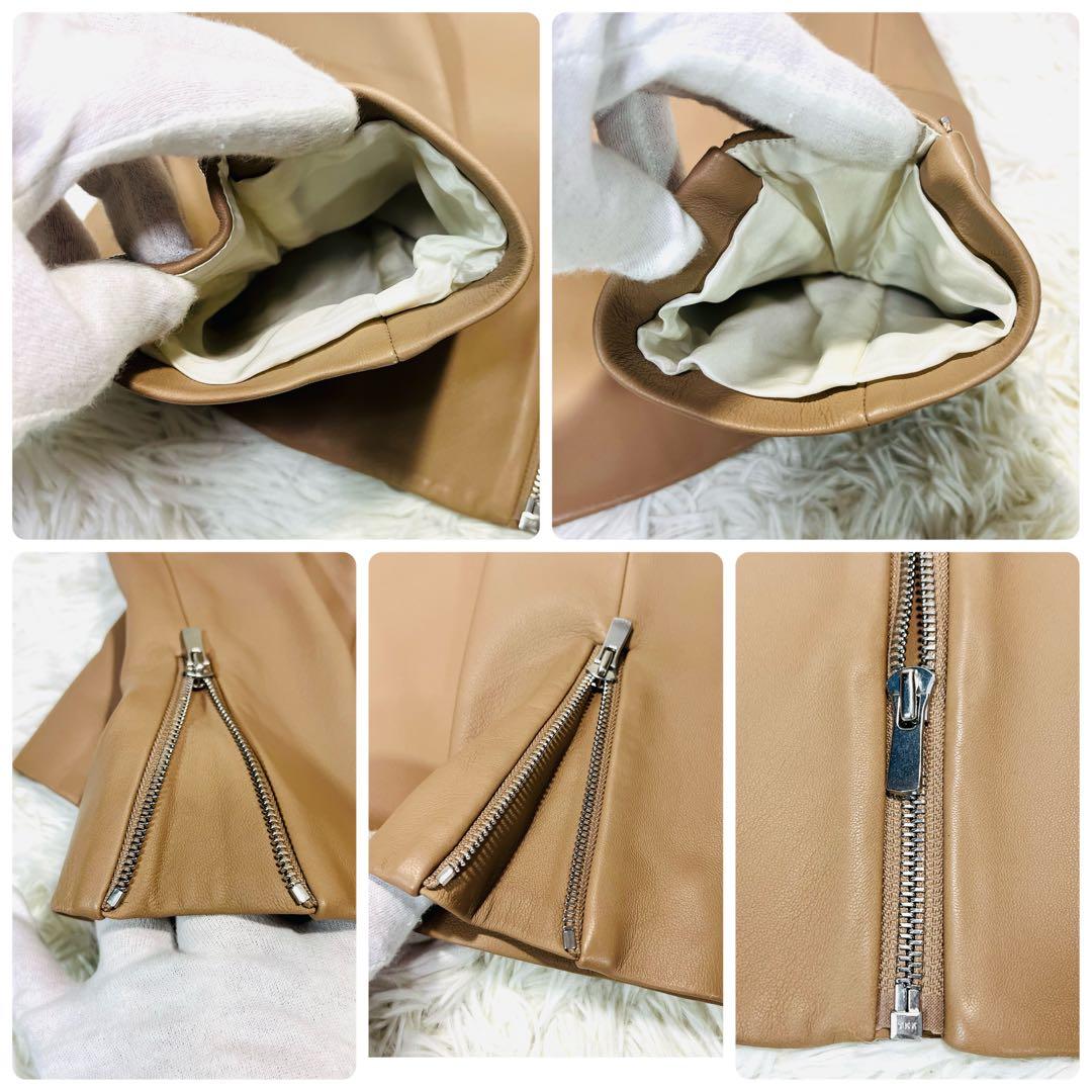 あやぼん様 ユナイテッドアローズ ノーカラーレザージャケット 羊革 ベージュ40