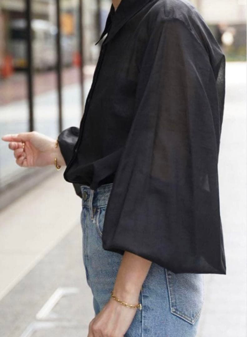 DeuxiemeClasse シースルーバルーンスリーブシャツ ブラック