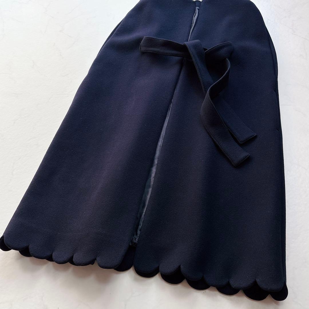 【YOKOCHAN】スカラップ　ロングジレコート　ケープ　ポンチョ　ネイビー