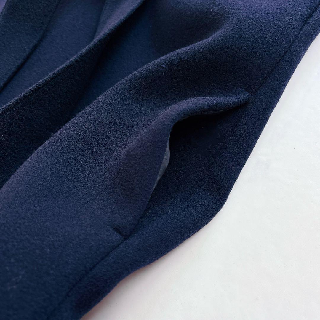 【YOKOCHAN】スカラップ　ロングジレコート　ケープ　ポンチョ　ネイビー