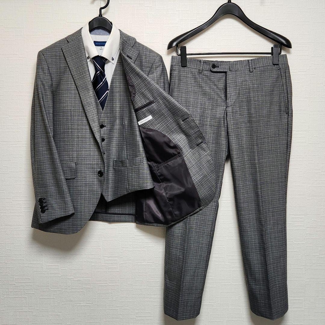 スーツカンパニー　メンズスーツ　スリーピース　グレーチェック　リバーシブルベスト