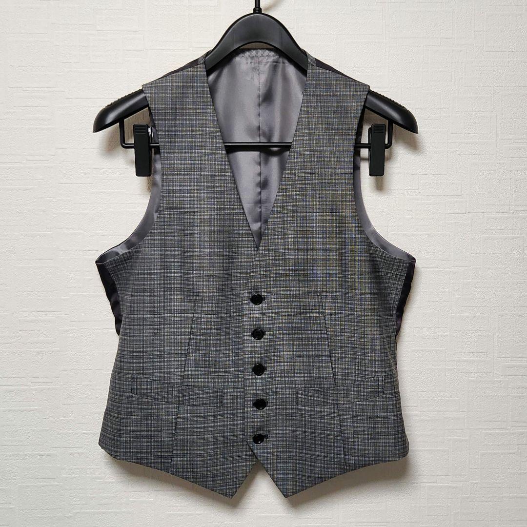 スーツカンパニー　メンズスーツ　スリーピース　グレーチェック　リバーシブルベスト